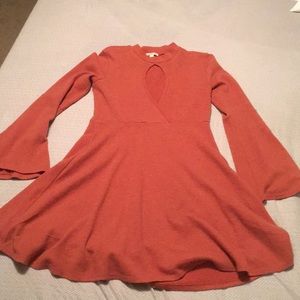 Orange Key Hole Bell Sleeve Dress